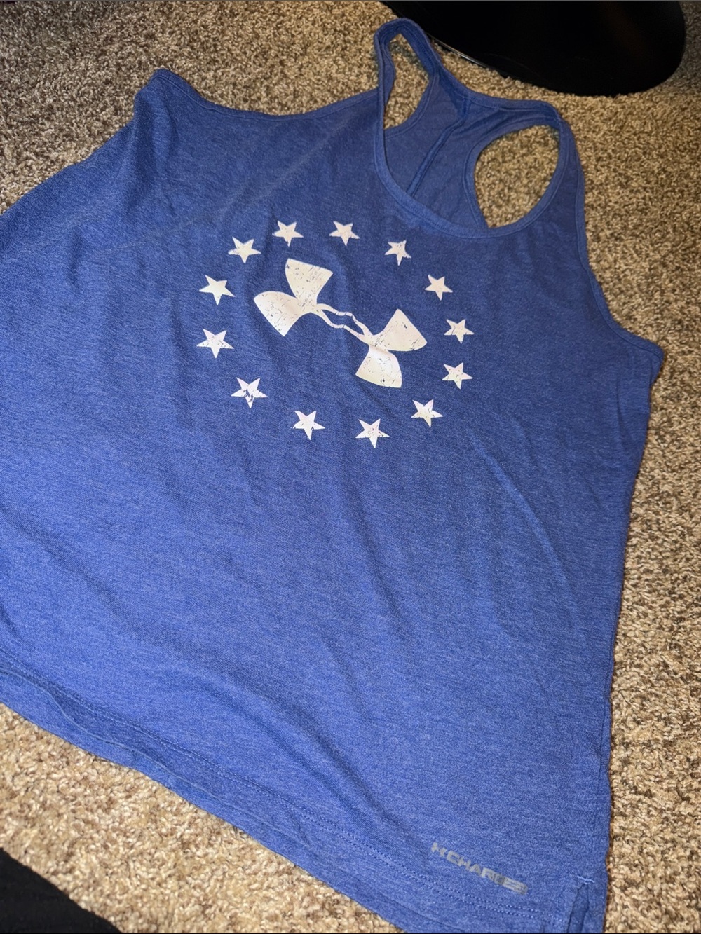 Under Armour royal blue racerback tank w/white stars & logo (L)